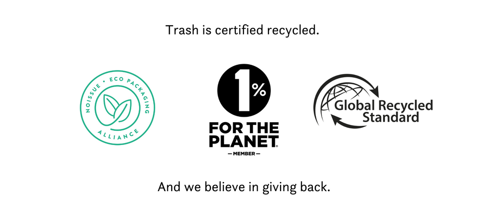 global recycled standard certification, 1% for the planet member logo, eco alliance certified