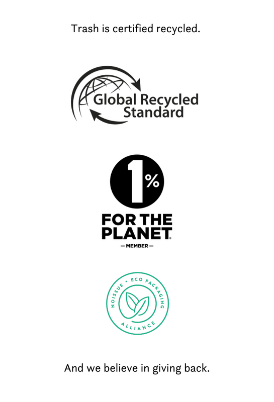 global recycled standard certification, 1% for the planet member logo, eco alliance certified