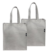 Two Gray recycled tote bags with large front pocket. lightweight, machine washable, made from ocean-bound plastic