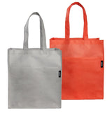 Gray and Coral Red Tote Bags made from recycled ocean-bound plastic.