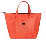 coral red large and lightweight recycled weekender. made from ocean-bound plastic.