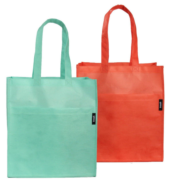 teal and Coral Red Tote Bags made from recycled ocean-bound plastic.