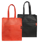 Black and Coral Red Tote Bags made from recycled ocean-bound plastic.