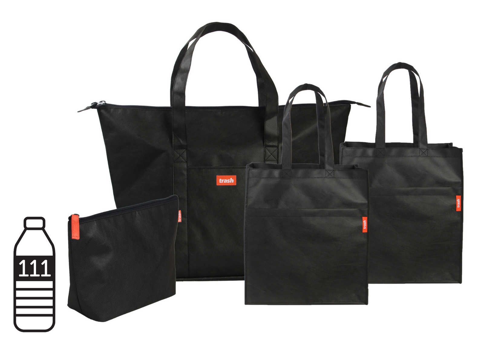 All Black Weekender, Large Pouch and Tote Bag Bundle – Trash