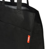 Black recycled tote bag with large front pocket. lightweight, machine washable, made from ocean-bound plastic